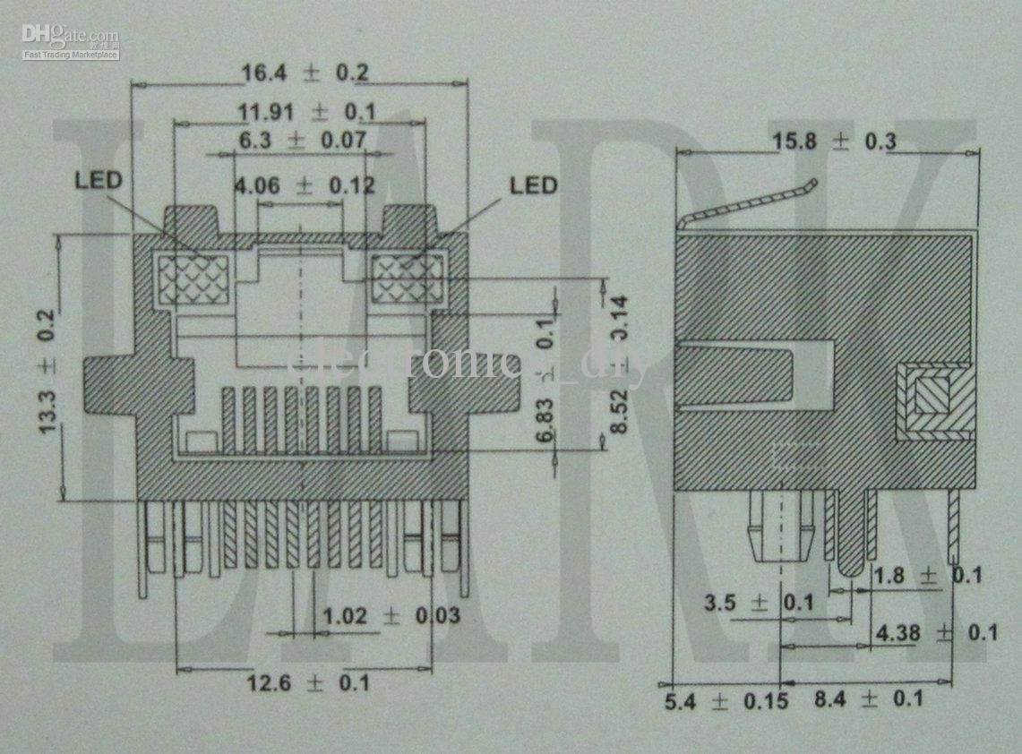 RJ45 Modular Connector Network PCB Jack 8P w/ LED - (AD11939)