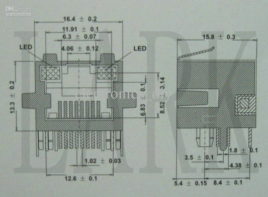 RJ45 Modular Connector Network PCB Jack 8P w/ LED - (AD11939)