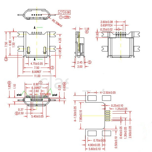 Micro USB Type B Female 5Pin Socket 4 Legs SMD Connector - (AD14954)