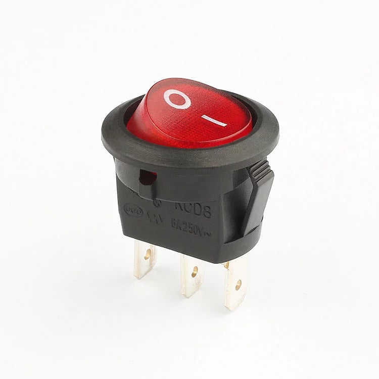 3 Pin Round SPST ON-OFF Rocker Switch RED - (AD16704)