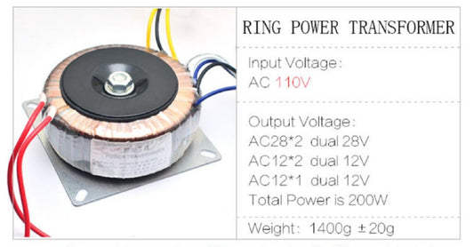 Ring Power Transformer 200W (110VAC to 28VAC*2 + 12VAC*2 + 12VAC*1) - (AD2186)