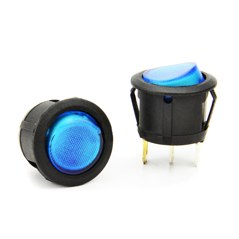 3 Pin Round SPST ON-OFF Rocker Switch BLUE 12VDC - (AD30196)