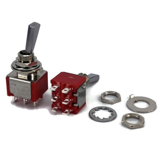 Mini Toggle Switch ON-ON DPDT Flat Lever - (AD30668)