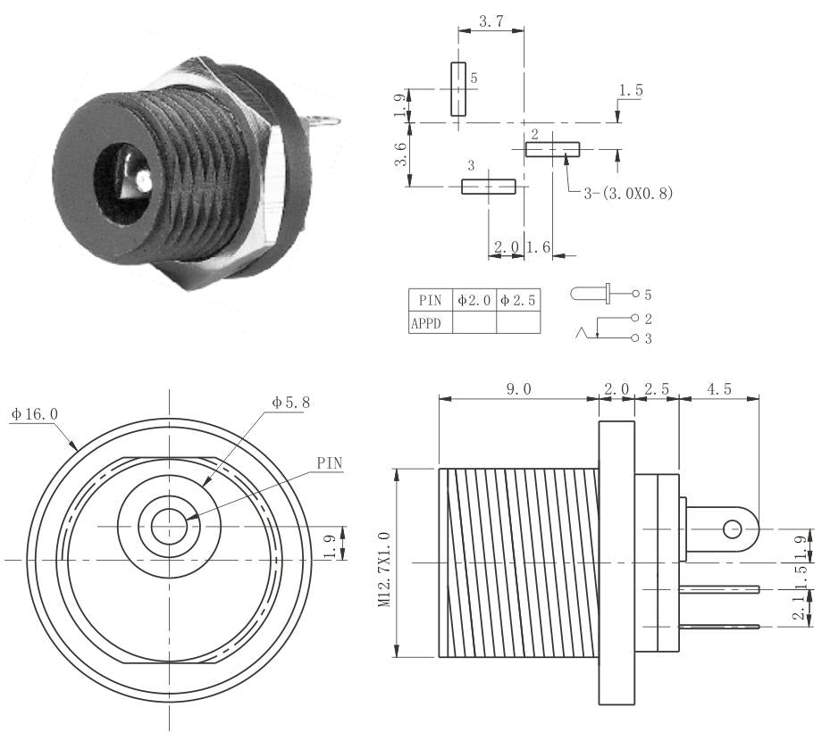 DC Power Jack 2.1mm Enclosed Frame With External Switch - (AD31610)