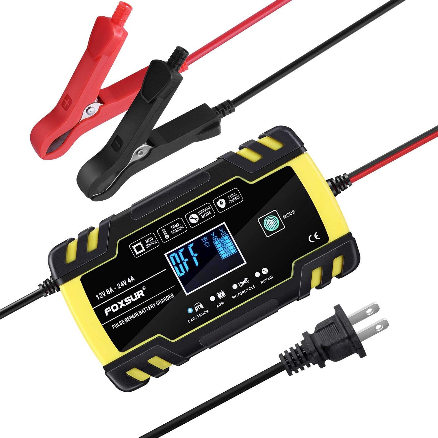 FBC122408D FoxSur Automatic Smart Battery Charger 12V @ 8A - 24V @ 4A with LCD Display - (AD32656)