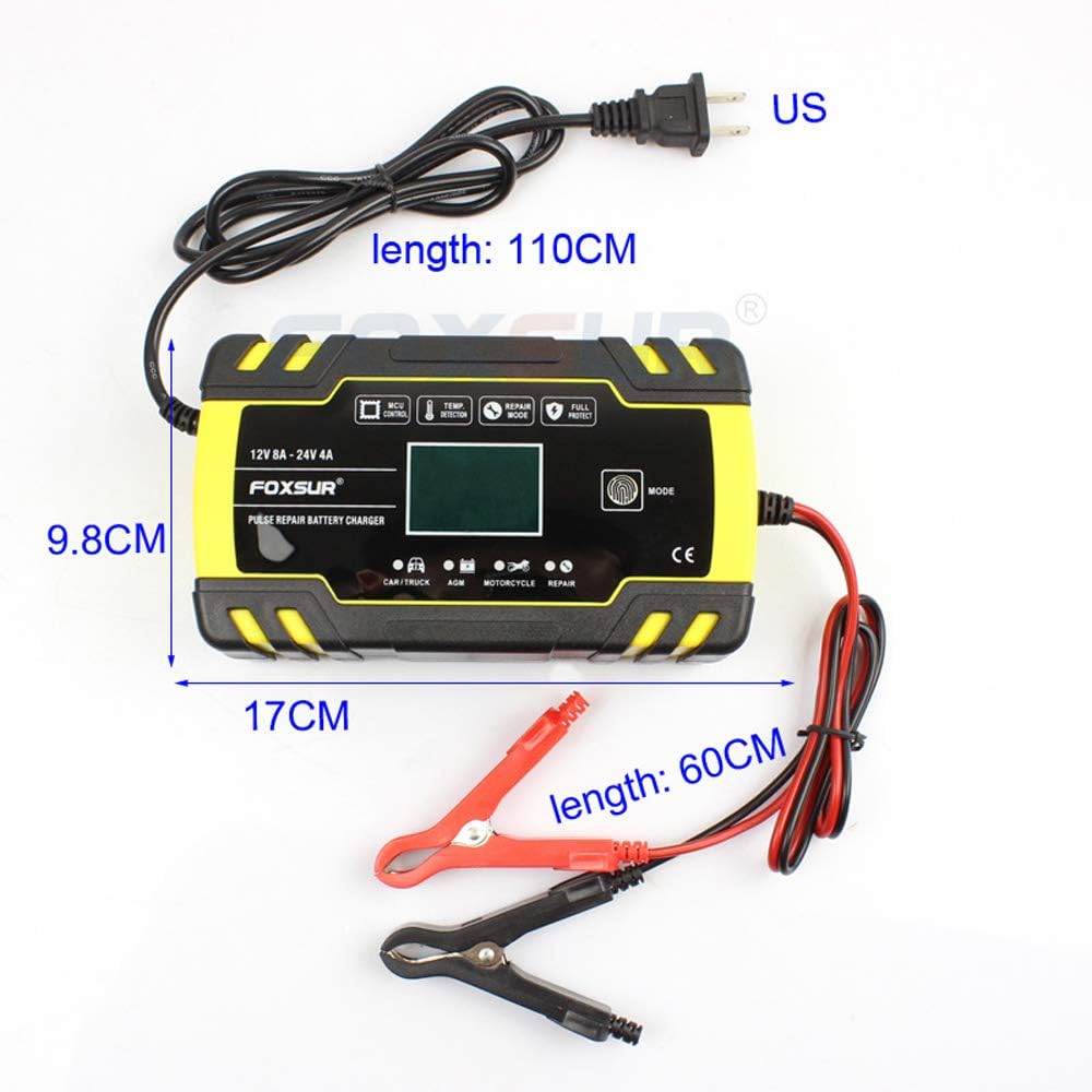 FBC122408D FoxSur Automatic Smart Battery Charger 12V @ 8A - 24V @ 4A with LCD Display - (AD32656)