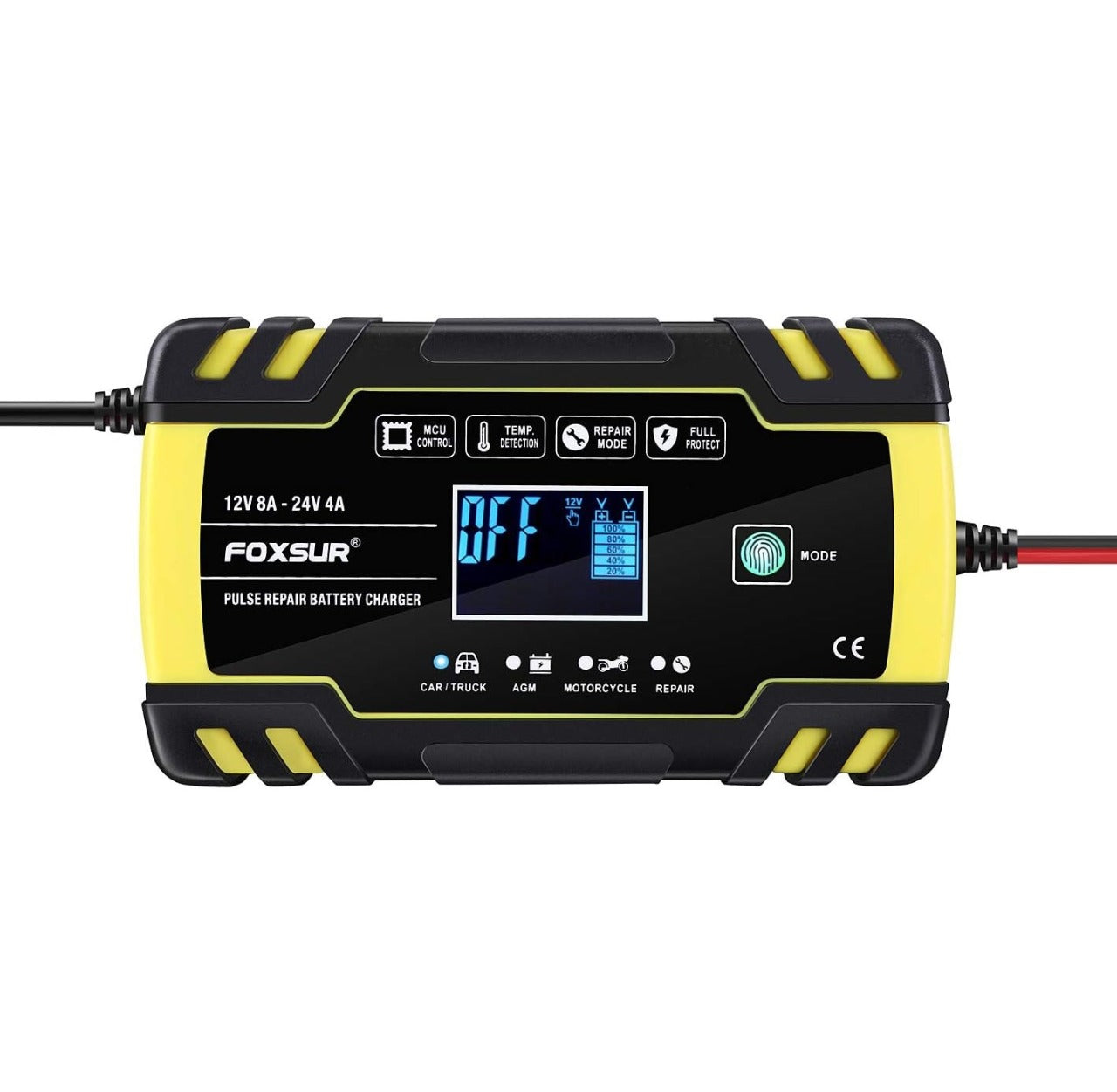 FBC122408D FoxSur Automatic Smart Battery Charger 12V @ 8A - 24V @ 4A with LCD Display - (AD32656)