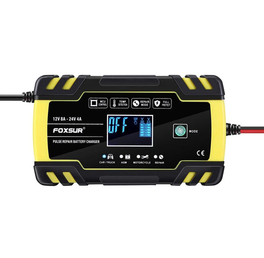FBC122408D FoxSur Automatic Smart Battery Charger 12V @ 8A - 24V @ 4A with LCD Display - (AD32656)