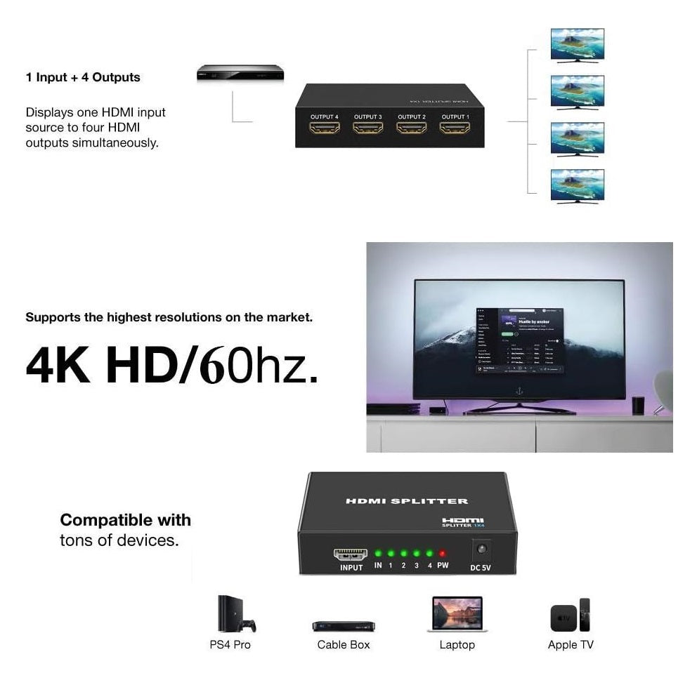 M-273 Miyako HDMI Splitter Hub (1 In - 4 Out) - (AD32988)