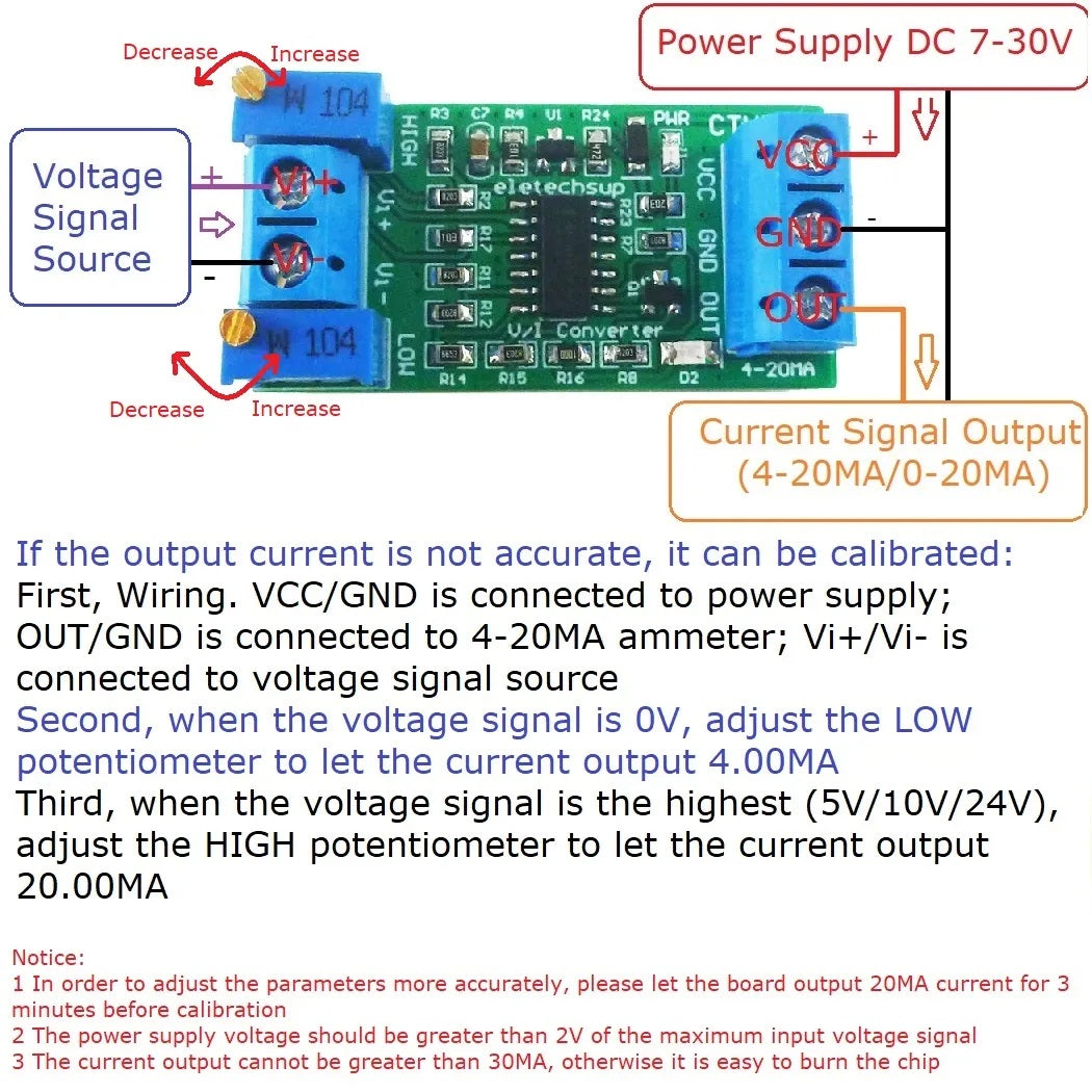 Voltage to Current Converter Module (0-10V to 4-20mA) - (AD38602)