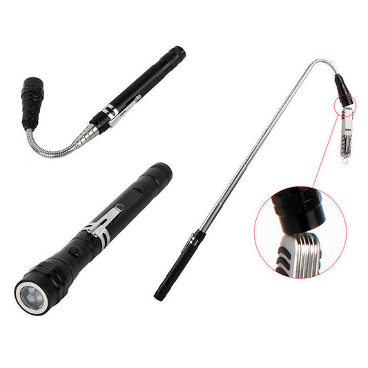 Silver Flexible Telescopic 3 LED Magnetic Lamp Light Tool - (AD38895)