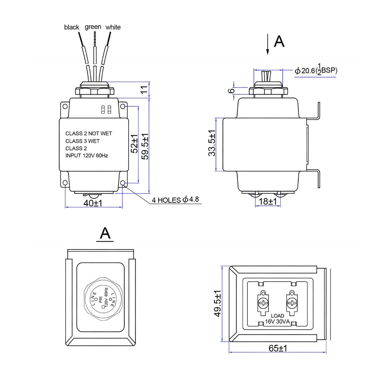 T57-0052 Doorbell Transformer 16V @ 30VA - (AD47893)