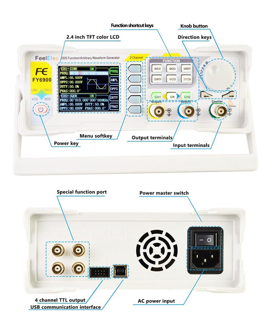 FY6900-30M FeelTech 30MHz Digital 2-Channel Function Signal Generator - (AD47995)