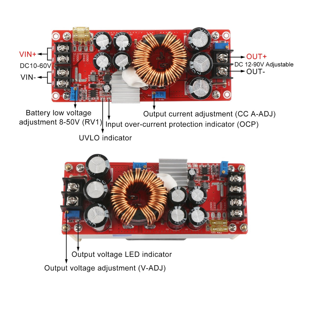 SZ-BT07CCCV 1500W 30A DC-DC Boost Converter Step-up (Input 10~60V, Output 12~90V) - (AD49812)
