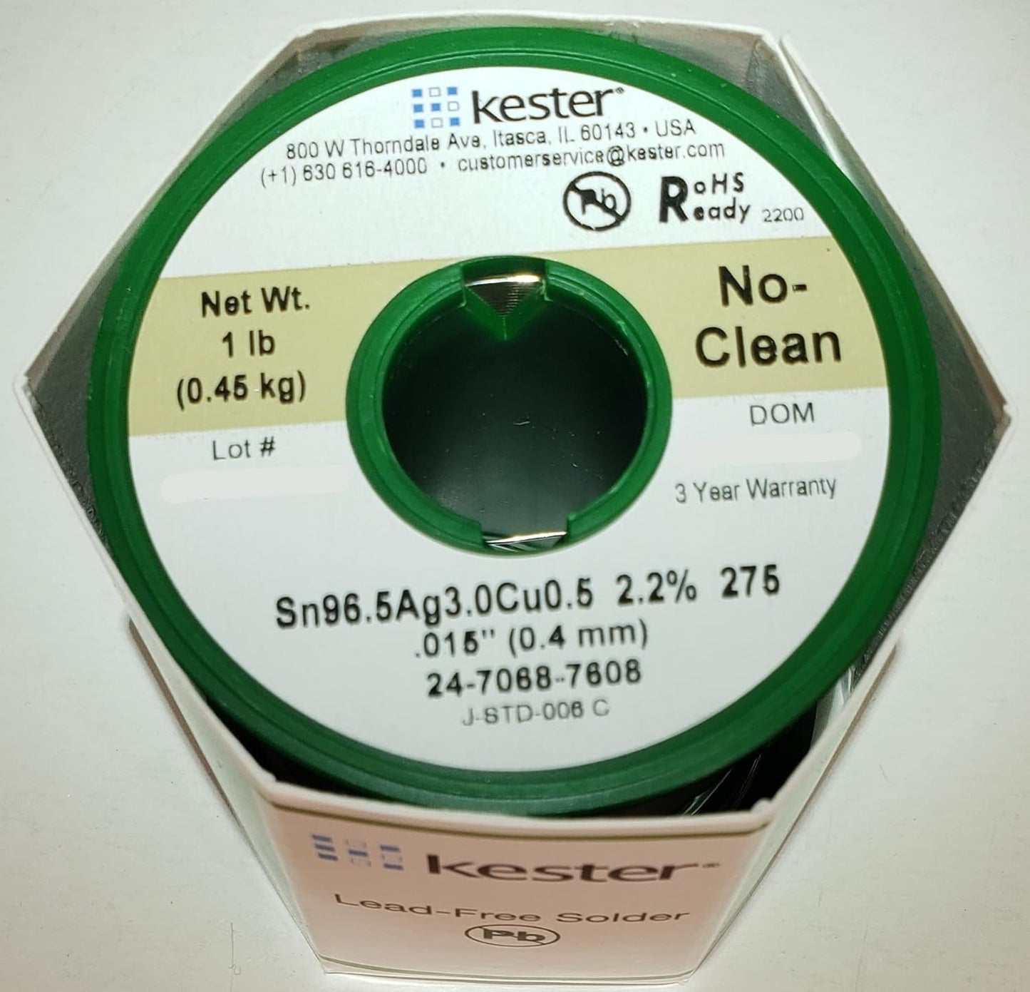 275 Kester Sn/Ag/Cu 0.4mm Lead-Free Solder Wire (0.45 Kg) - (AD50283)