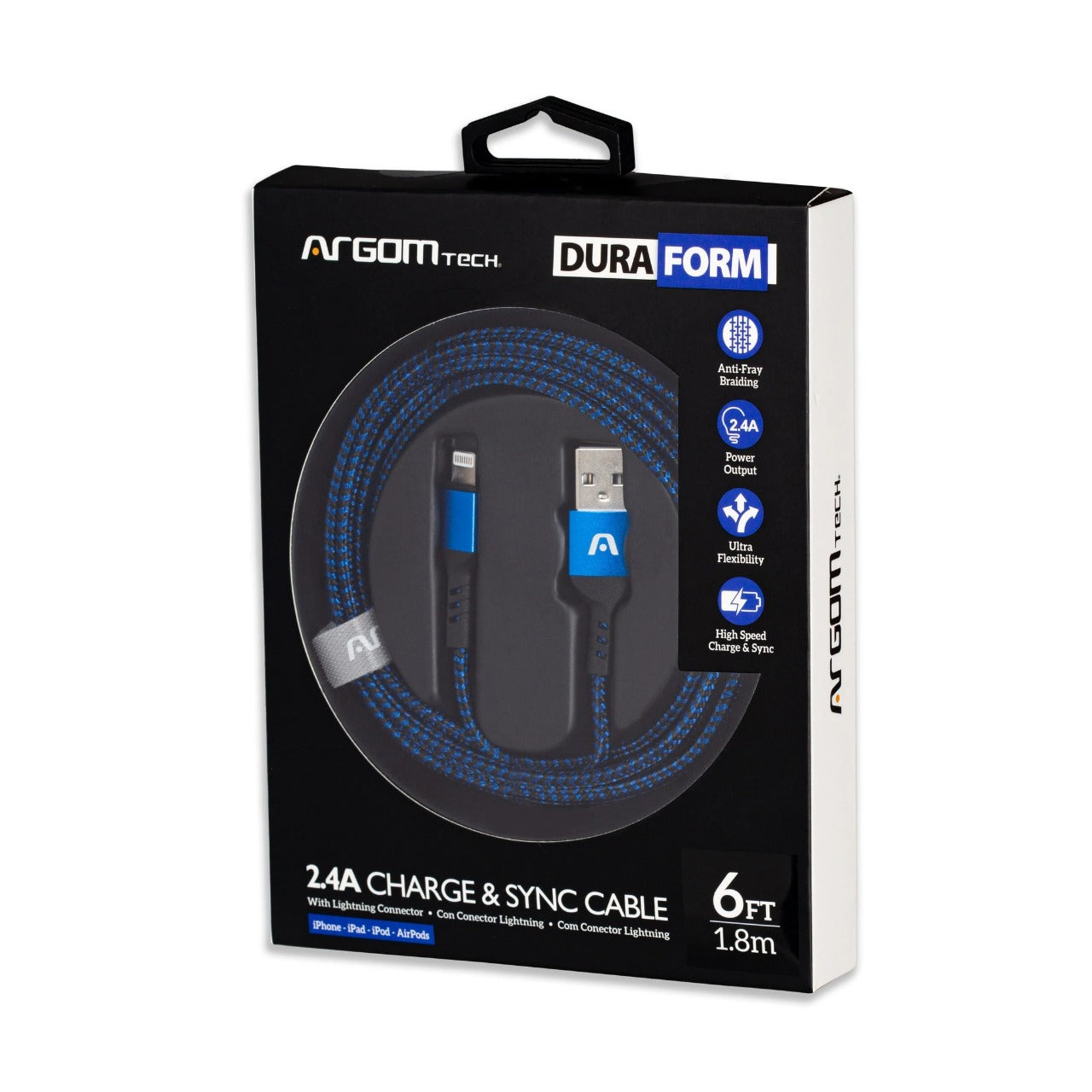 ARG-CB-0023BL Argom Cable Lightning To USB 2.0 Nylon Braided Dura Form - (AD50313)