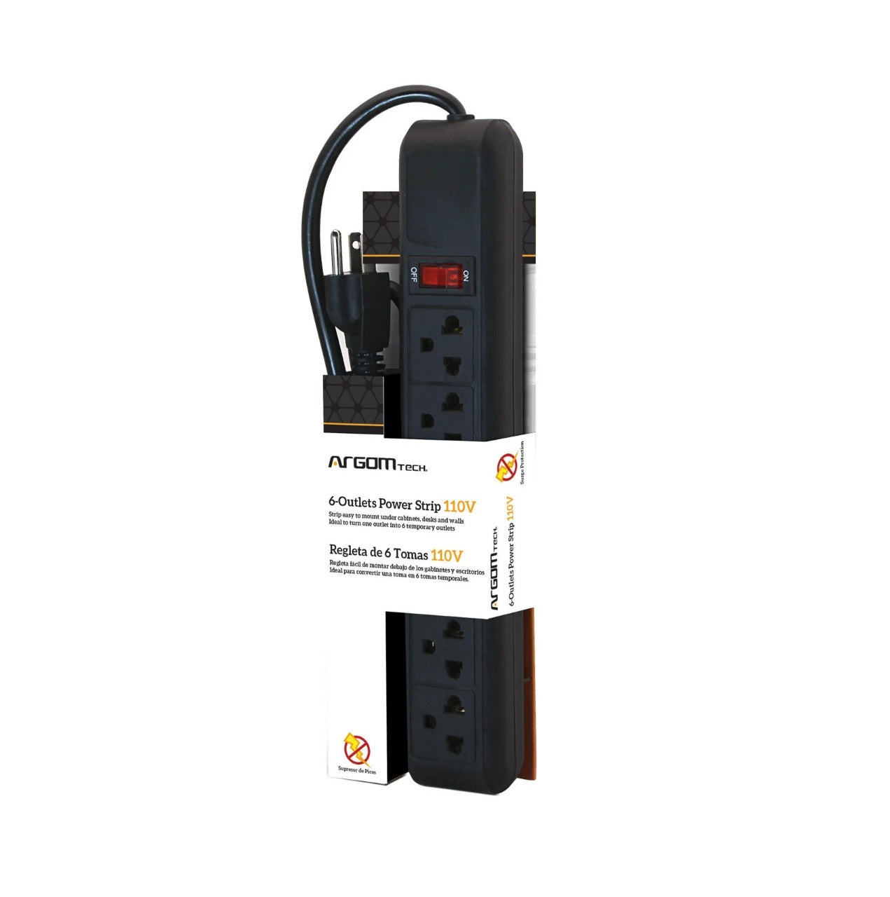 ARG-AC-0252BK Argom 6-Outlets Power Strip 110-120V @ 15A - (AD54682)