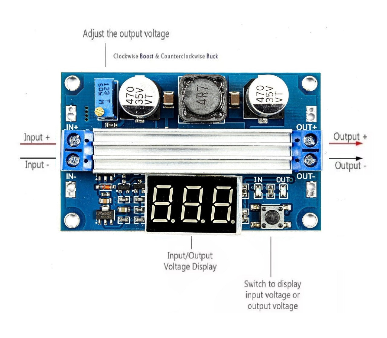 DC-DC Boost 100W Converter Module with Display (3-35V to 5-35V @ 9A) - (AD55533)