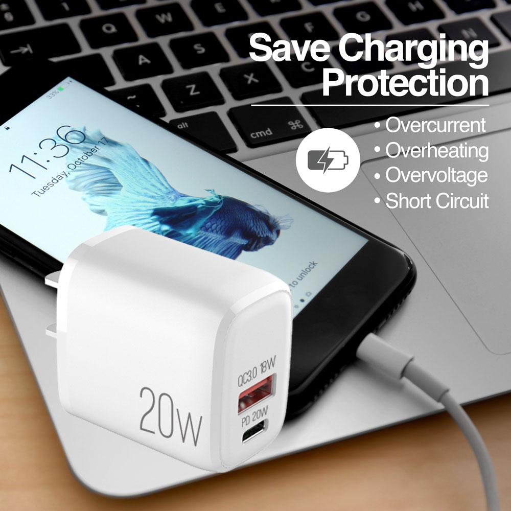 ARG-AC-0115WT Argom 20W PD Type-C + USB Wall Charger - (AD62899)