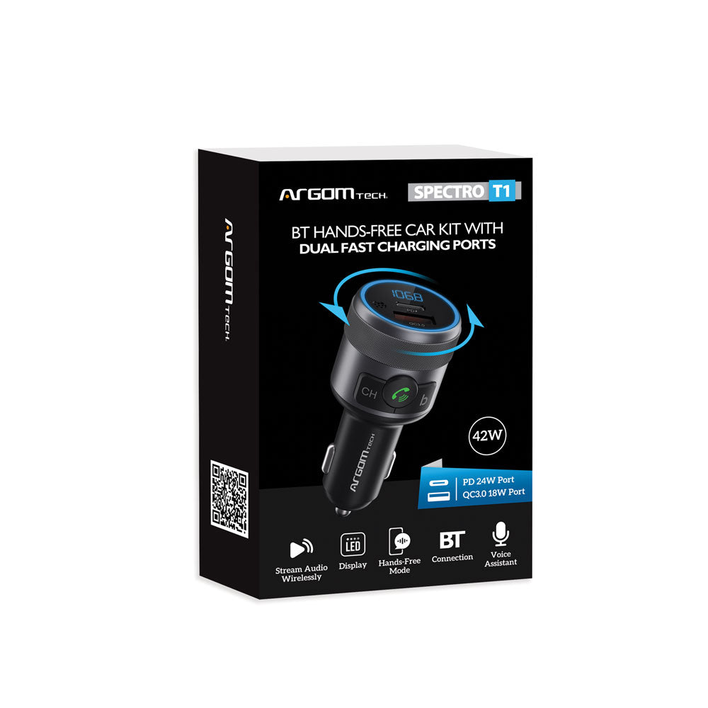 ARG-AC-0343BK Argom BT Hands Free Car Kit With Dual Fast Charging Ports - (AD64832)