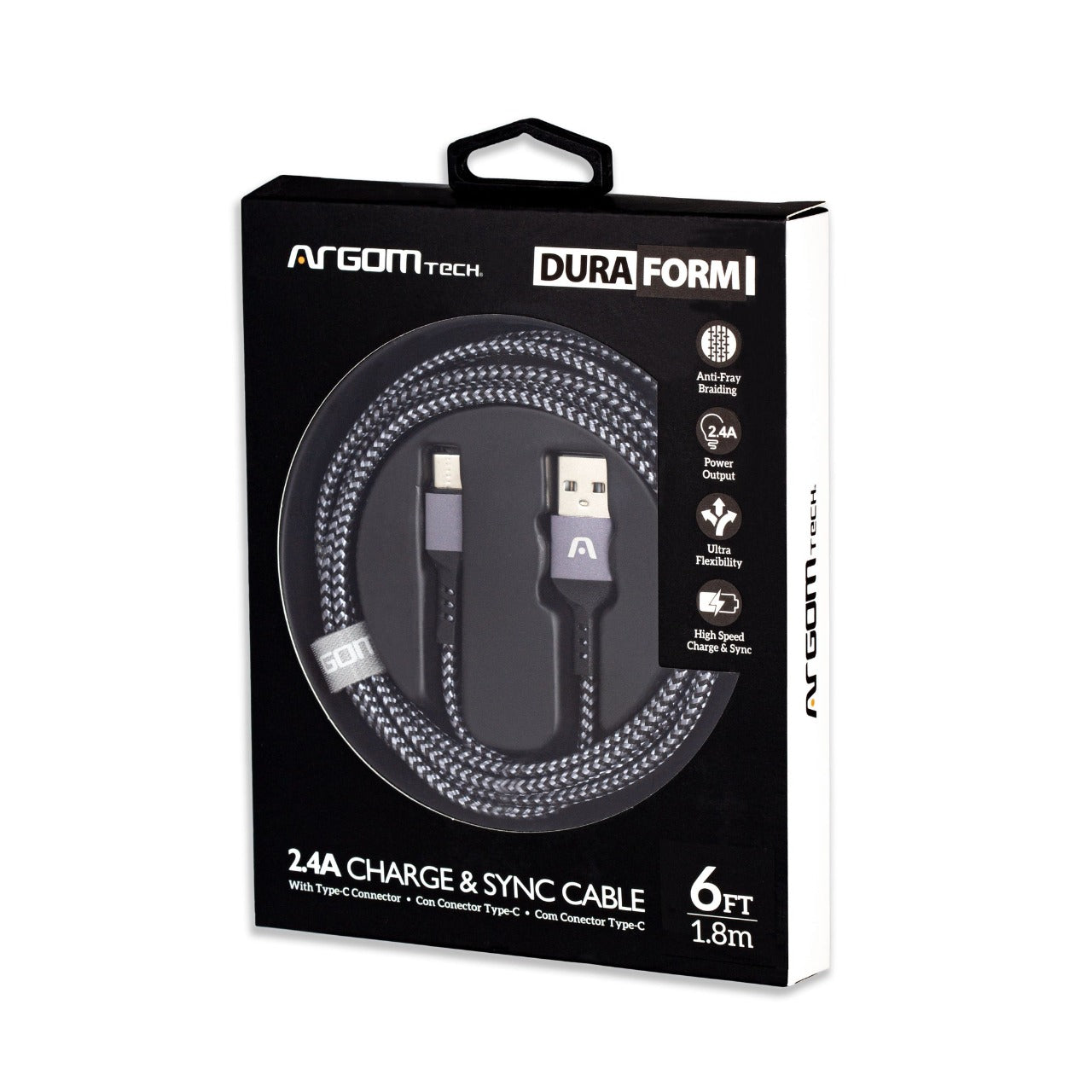 ARG-CB-0025BK Argom Cable Type-C to USB 2.0 Nylon Braided Dura Form - (AD65305)