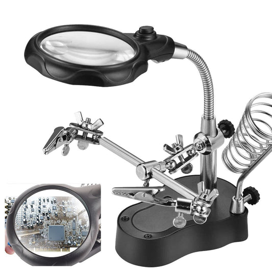 Soldering Iron Stand With Illuminated Glasses LED and Alligator Clip - (AD68931)