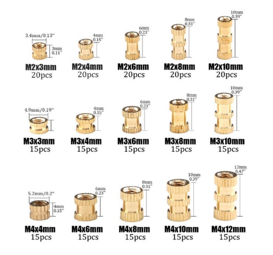 Female Threaded Insert Assortment Kit (250 PCS M2-M3-M4) - (AD71446)