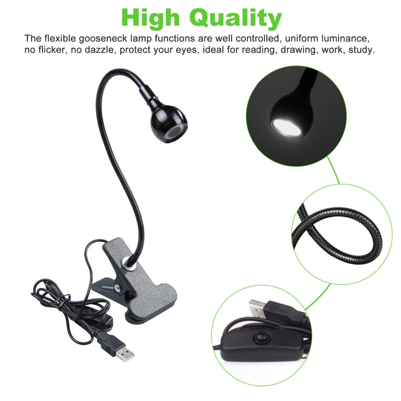 USB Flexible Reading LED Lamp Clip 5V @ 3W - (AD74734)
