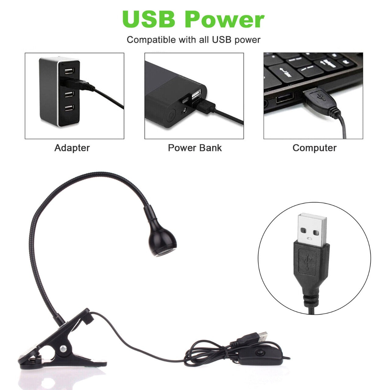 USB Flexible Reading LED Lamp Clip 5V @ 3W - (AD74734)