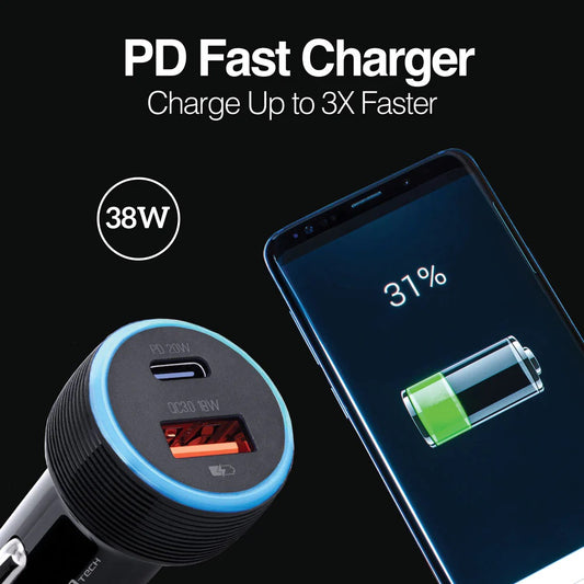 ARG-AC-0118BK Argom Force C1 38W PD Type-C + USB Car Charger - (AD78190)