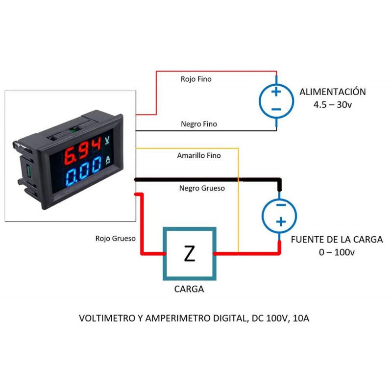 Voltimetro - Amperimetro Digital 0-100V @ 10A - (AD9873)