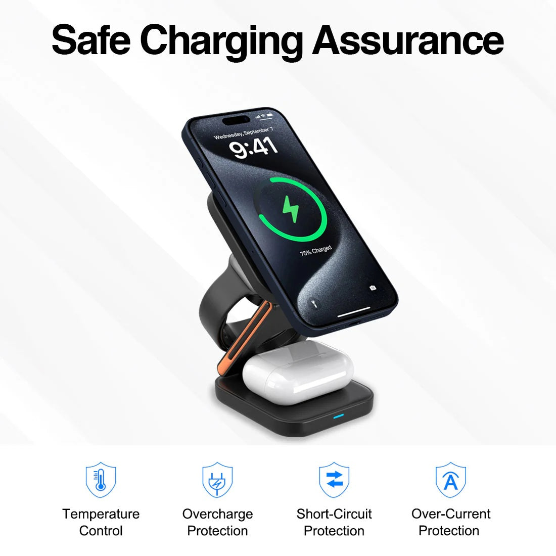 ARG-AC-0144BK Wireless Fast Charger 3 in 1 Foldable Stand Magnetic - (AD86899)