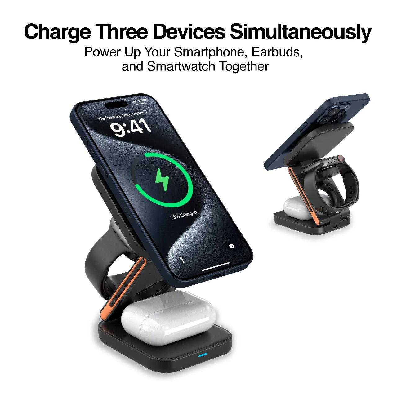 ARG-AC-0144BK Wireless Fast Charger 3 in 1 Foldable Stand Magnetic - (AD86899)