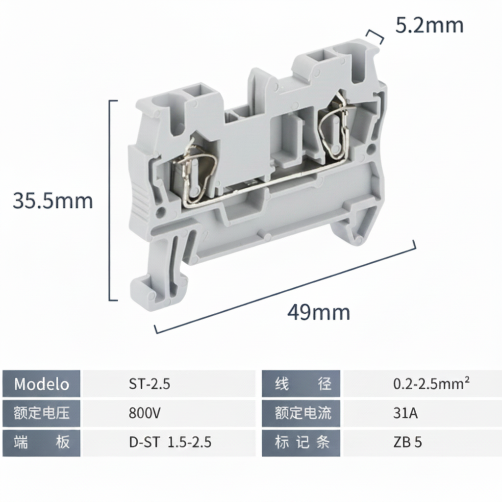 Din Rail Terminal Block ST2.5-PE Wire Electrical Conductor - (AD80602)