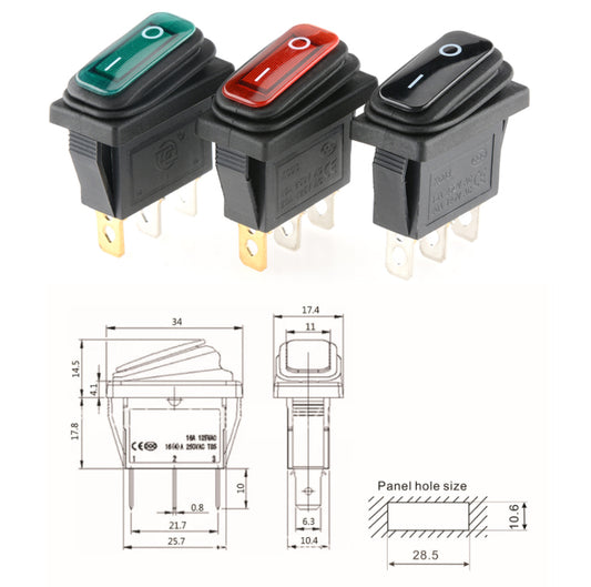 KCD3 Black Waterproof Rocker Switch - (AD71237)