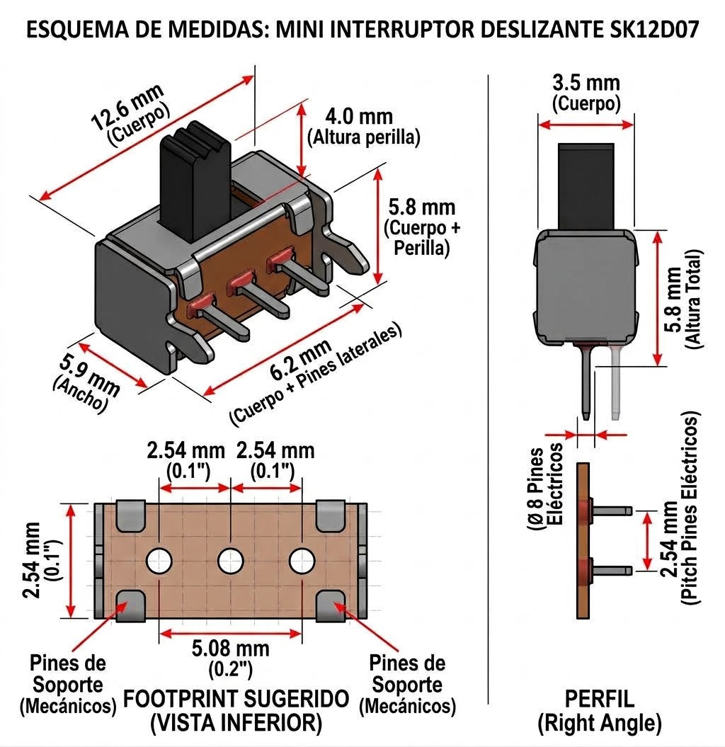 SS-23EE02 Slide Switch 2P3T Through Hole - 4mm 0.3A 50VDC - (AD17098)