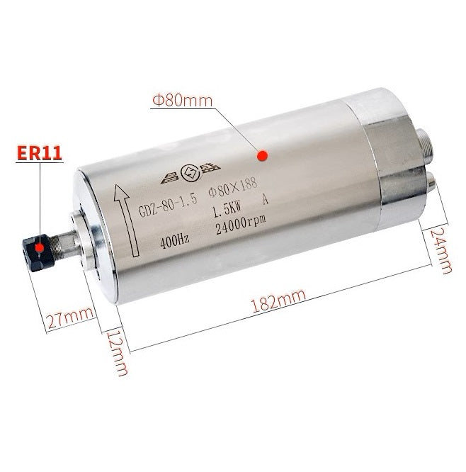 GDZ-80-1.5 1.5KW ER16 D80 x 188mm 24000RPM Water Cooled Motor (AC110V) - (AD85348)