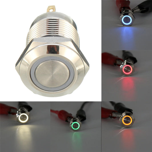 12mm 12V White LED Metal Push Button - (AD45916)