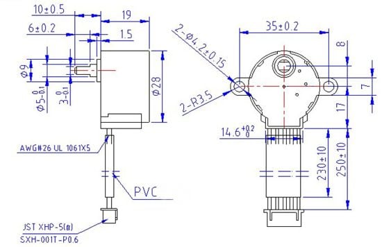 Small Reduction Stepper Motor - 5VDC 32-Step 1/16 Gearing - (AD22561)