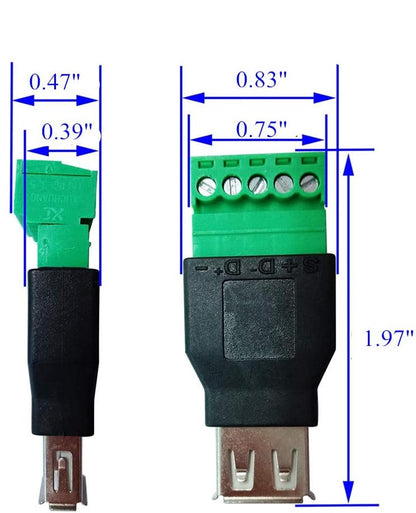 USB 2.0 Type A Female to 5 Pin Screw Connector - (AD80607)