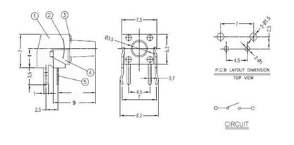 6x6x9mm Right Angle 2-Pin Momentary Push Button - (AD24402)