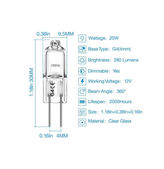 G4 Halogen Bulb 2700K Warm White Dimmable 12V @ 20W - (AD38375)
