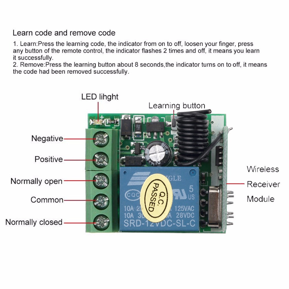 1-Channel 433MHz Wireless Remote Control Relay RF Transmitter 12VDC (A-B Function) - (AD40253)