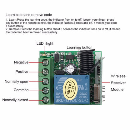 1-Channel 433MHz Wireless Remote Control Relay RF Transmitter 12VDC (A-B Function) - (AD40253)