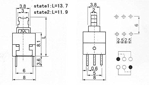 [8 x 8mm] Latching Mini Tactile Push Button Switch DPDT - (AD29618)