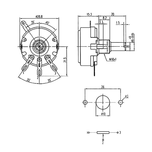 WX110-010 - 10KΩ 1W 6mm Round Shaft Linear Taper Rotary Potentiometer - (AD73543)