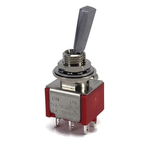 Mini Toggle Switch ON-ON DPDT Flat Lever - (AD30668)