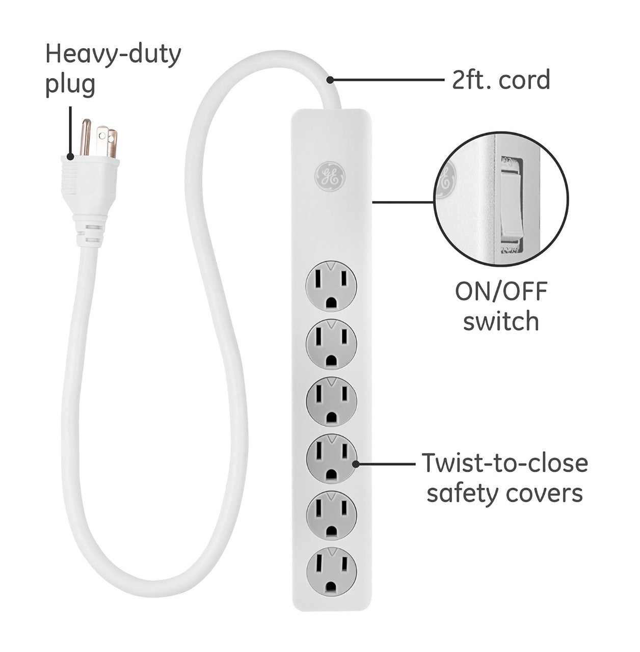 33656 GE 6-Outlets Power Strip 120VAC @ 15A, 1800W - (AD31493)