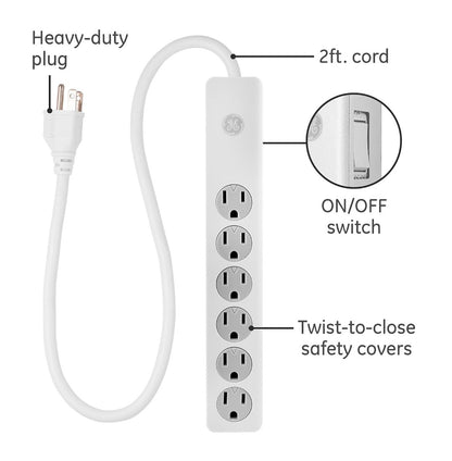 33656 GE 6-Outlets Power Strip 120VAC @ 15A, 1800W - (AD31493)