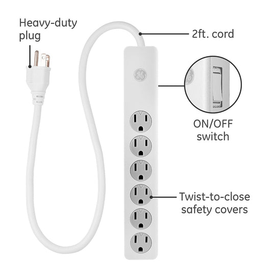 33656 GE 6-Outlets Power Strip 120VAC @ 15A, 1800W - (AD31493)